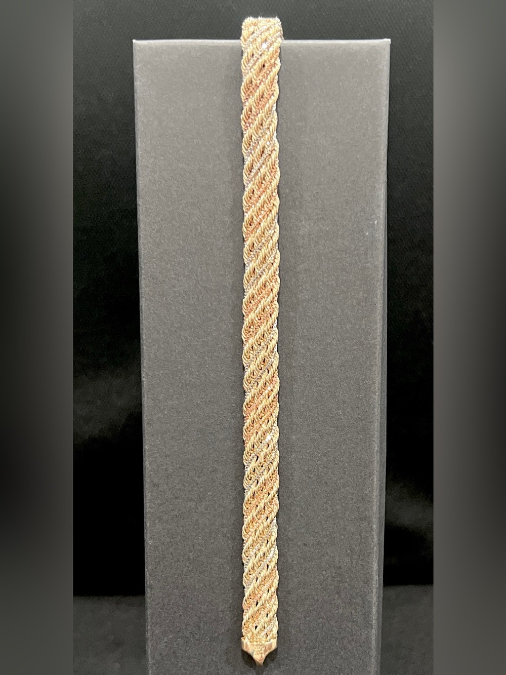 Vintage 14K Tri-Color Gold Braided Rope Chain Bracelet | 7.5", 8mm, 7g - Picture 5 of 10